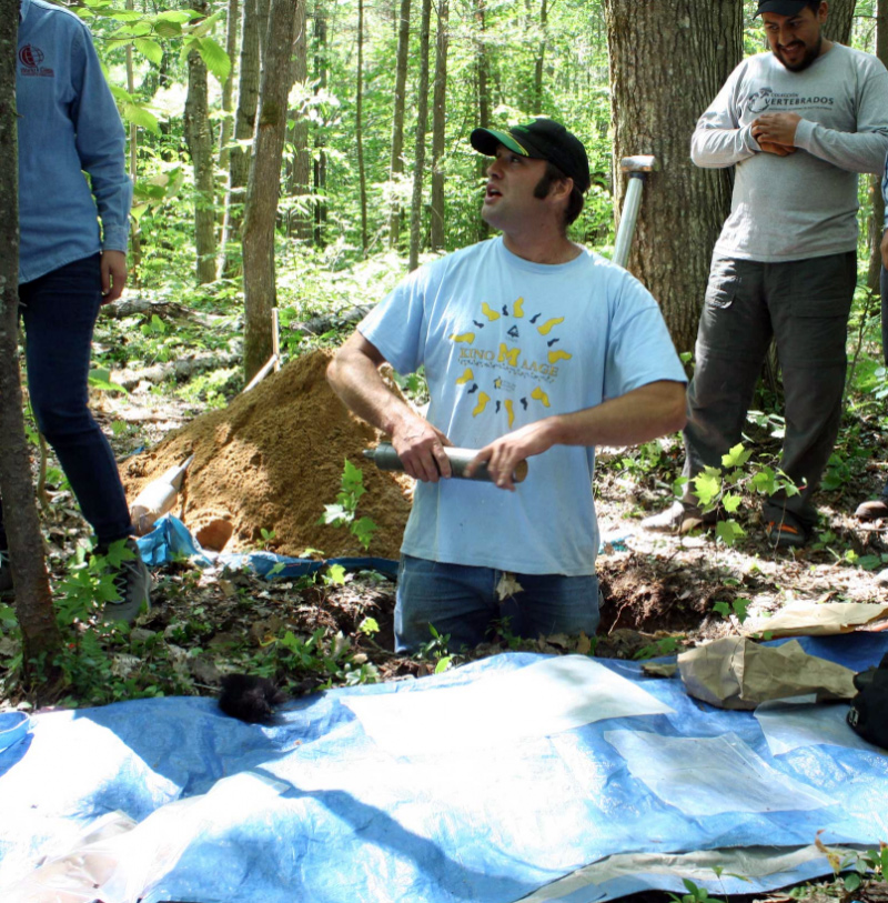 Luke Nave demonstrates methods to measure soil carbon at University of Michigan Biological Station.